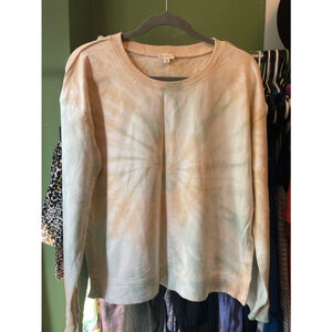 Women's Hem & Thread Tie Dye Sweatshirt - Size M - Beige & Green